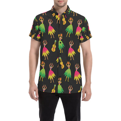 Hula Dancers Hawaiian Girl Pattern Print Design 03 Men's Short Sleeve Button Up Shirt