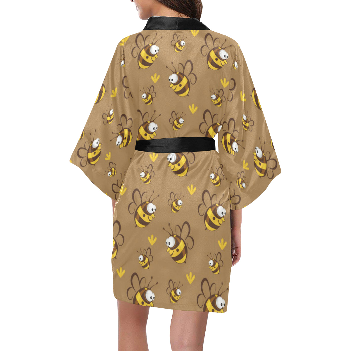 Bee Pattern Print Design BEE09 Women's Short Kimono