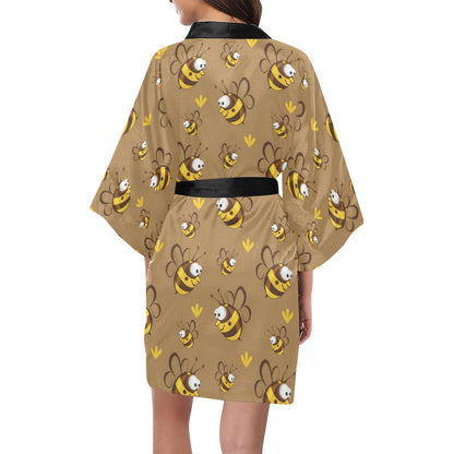 Bee Pattern Print Design BEE09 Women's Short Kimono