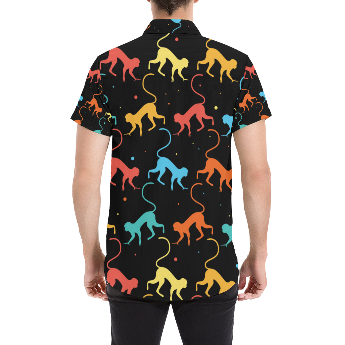 Monkey Pattern Print Design 01 Men's Short Sleeve Button Up Shirt