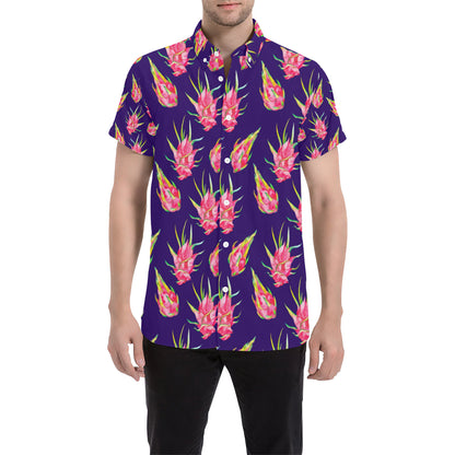 Dragonfruit Pattern Print Design DF02 Men's Short Sleeve Button Up Shirt