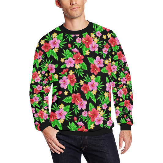 Pink Red Hibiscus Pattern Print Design HB023 Men Long Sleeve Sweatshirt