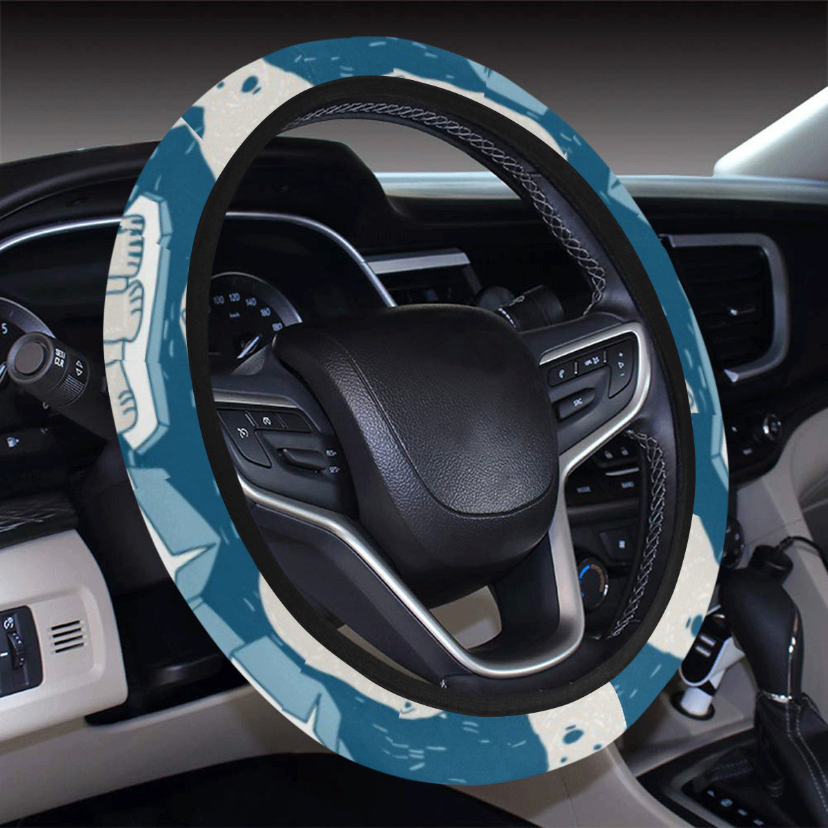 Polar Bear Pattern Print Design PB03 Steering Wheel Cover with Elastic Edge