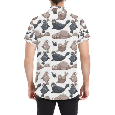 Sea Lion Pattern Print Design 02 Men's Short Sleeve Button Up Shirt