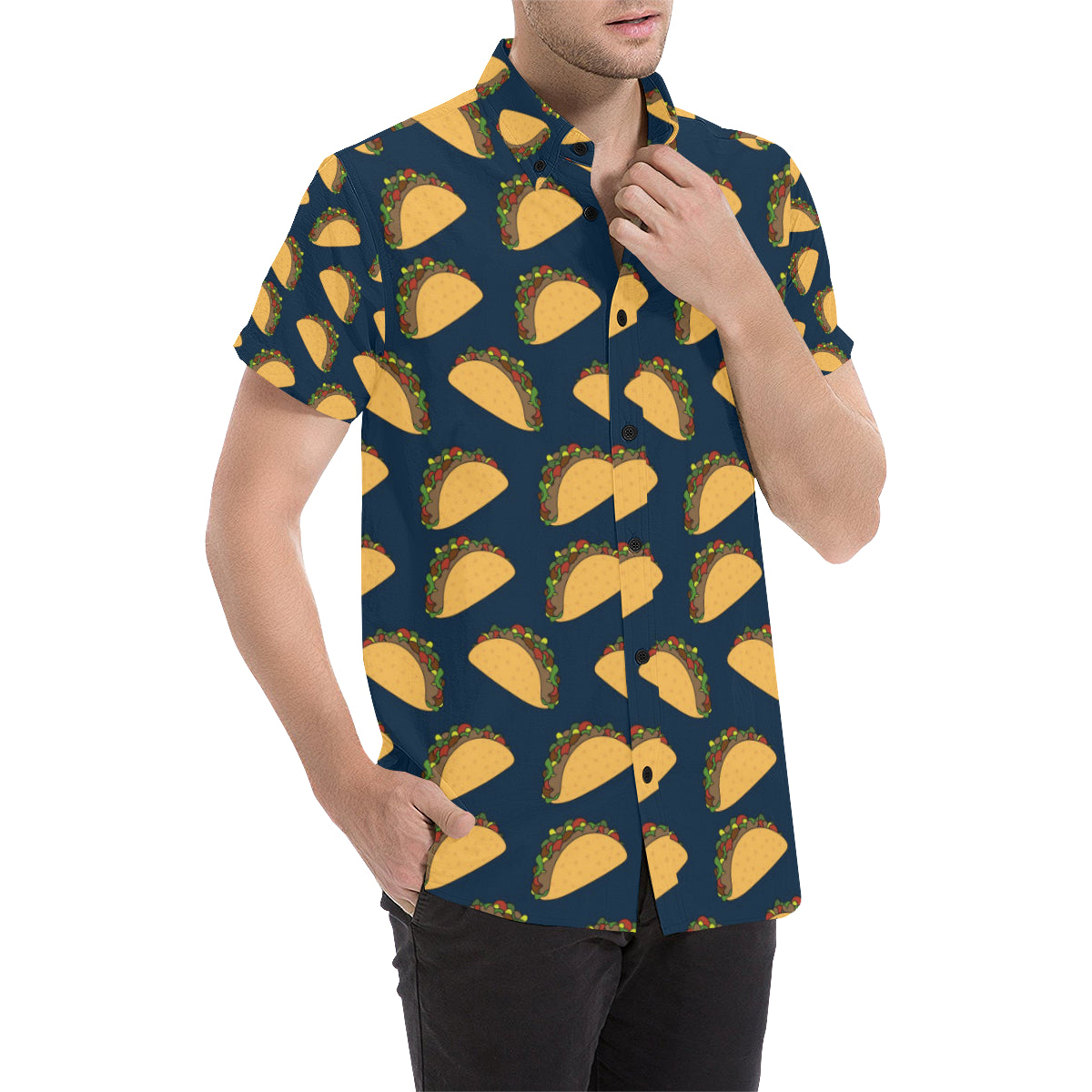 Taco Pattern Print Design TC04 Men's Short Sleeve Button Up Shirt