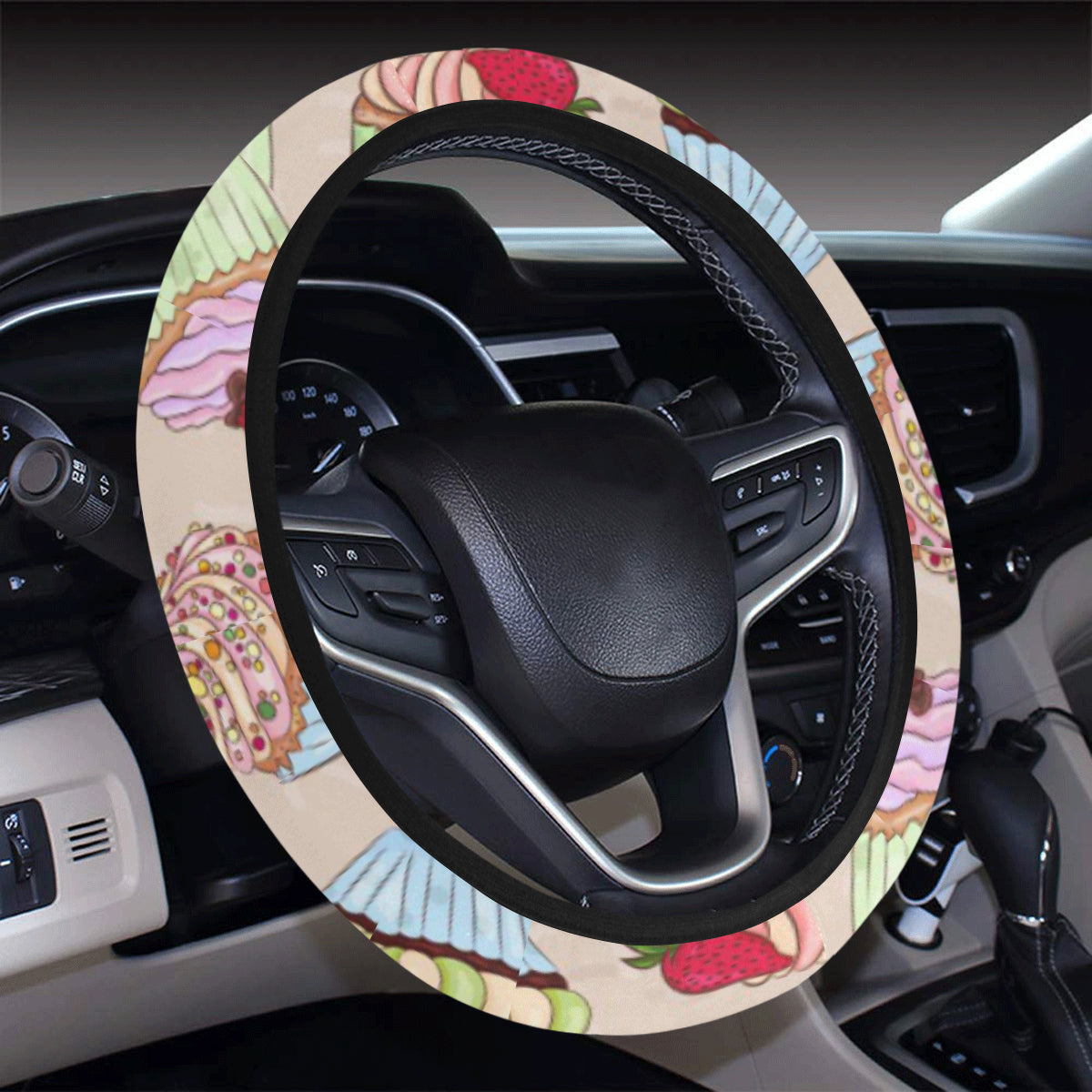 Cupcake Pattern Print Design CP06 Steering Wheel Cover with Elastic Edge