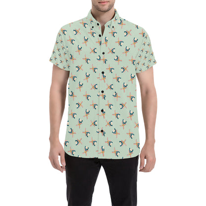 Windmill Pattern Print Design 02 Men's Short Sleeve Button Up Shirt