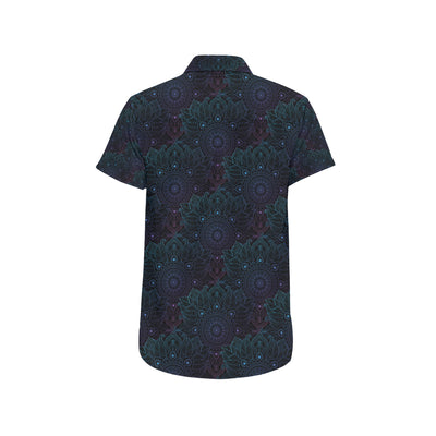 Boho Floral Mandala Men's Short Sleeve Button Up Shirt