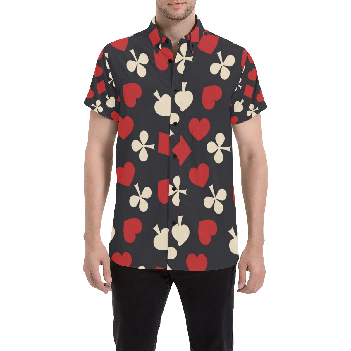 Poker Cards Pattern Print Design A02 Men's Short Sleeve Button Up Shirt