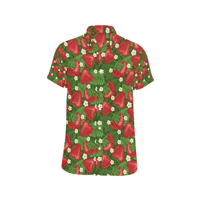 Strawberry Pattern Print Design SB05 Men's Short Sleeve Button Up Shirt