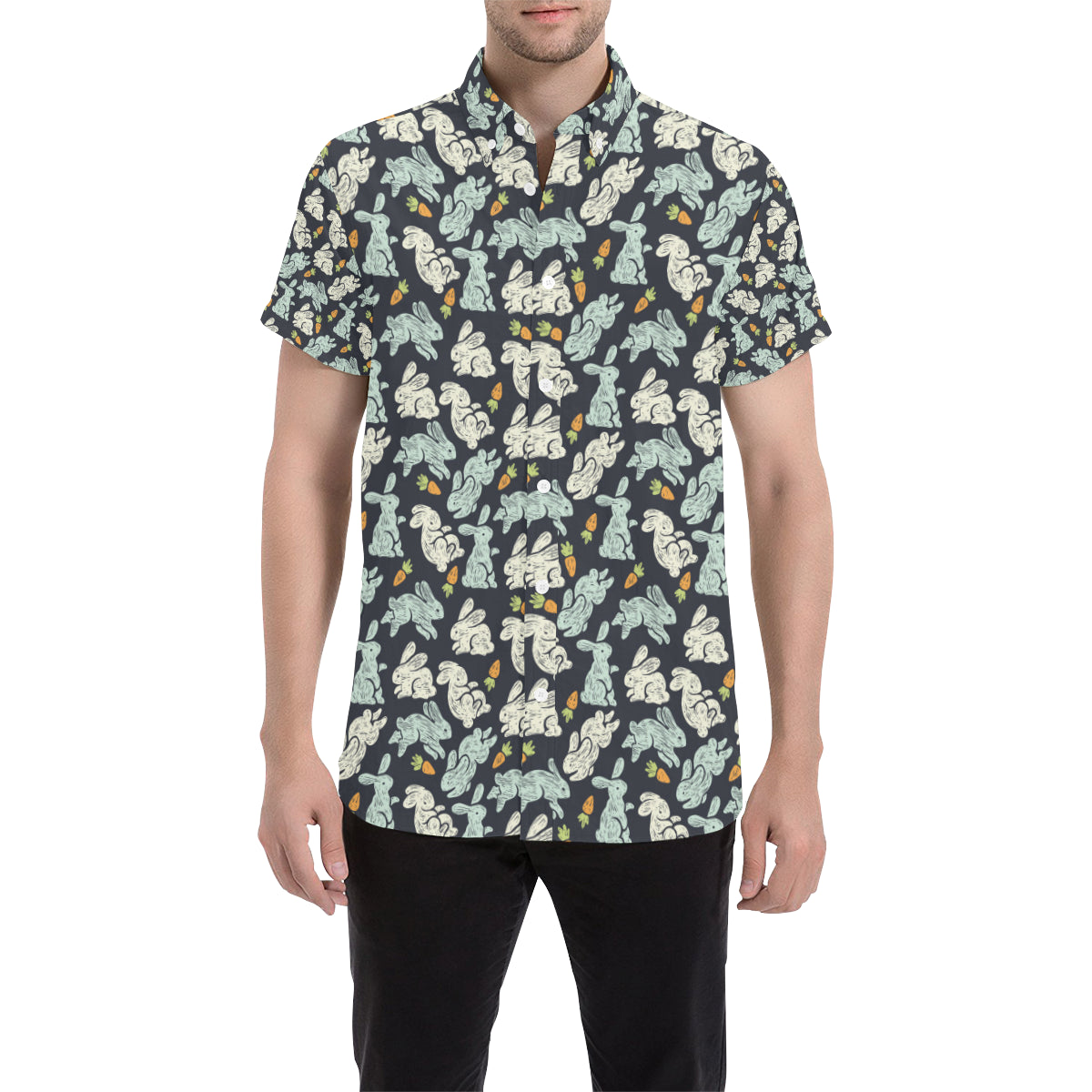 Bunny Pattern Print Design 04 Men's Short Sleeve Button Up Shirt