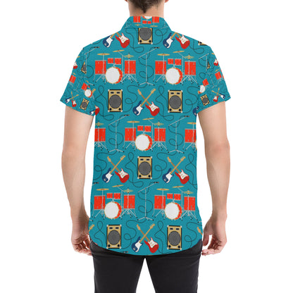 Drum Set Guitar Pattern Print Design 02 Men's Short Sleeve Button Up Shirt