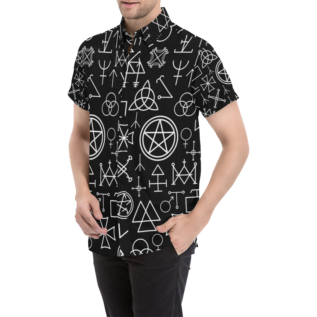 Pentagram Pattern Print Design A02 Men's Short Sleeve Button Up Shirt