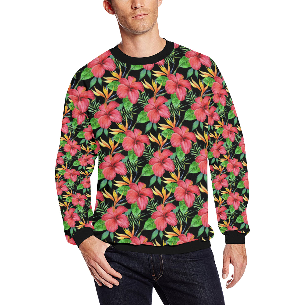 Red Hibiscus Pattern Print Design HB07 Men Long Sleeve Sweatshirt