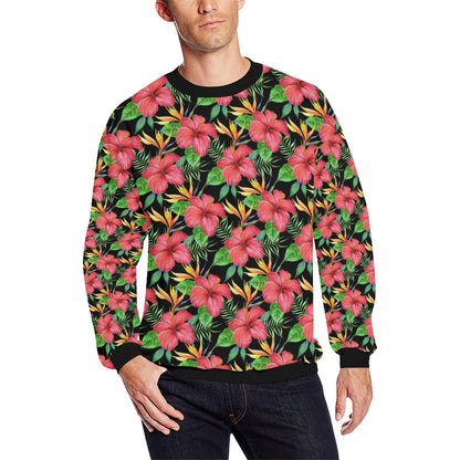 Red Hibiscus Pattern Print Design HB07 Men Long Sleeve Sweatshirt