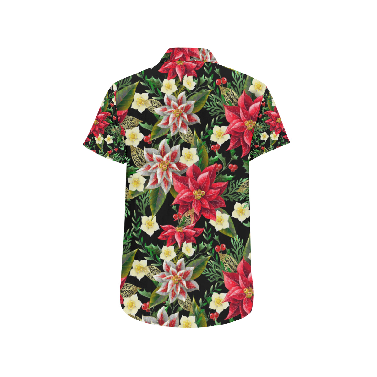 Poinsettia Pattern Print Design POT05 Men's Short Sleeve Button Up Shirt