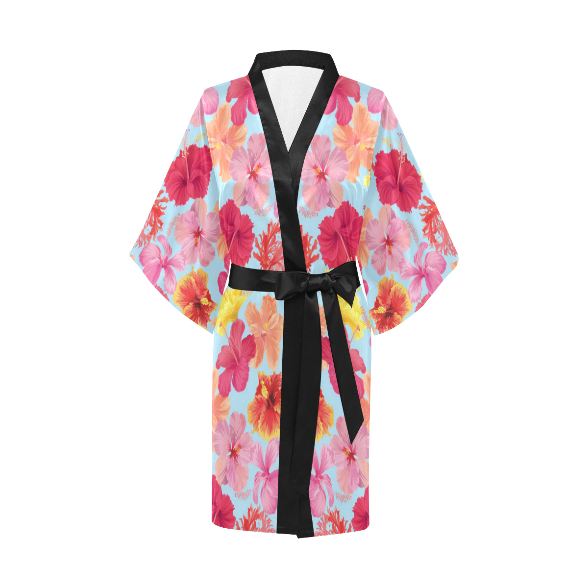 Hibiscus Pattern Print Design HB020 Women Kimono Robe