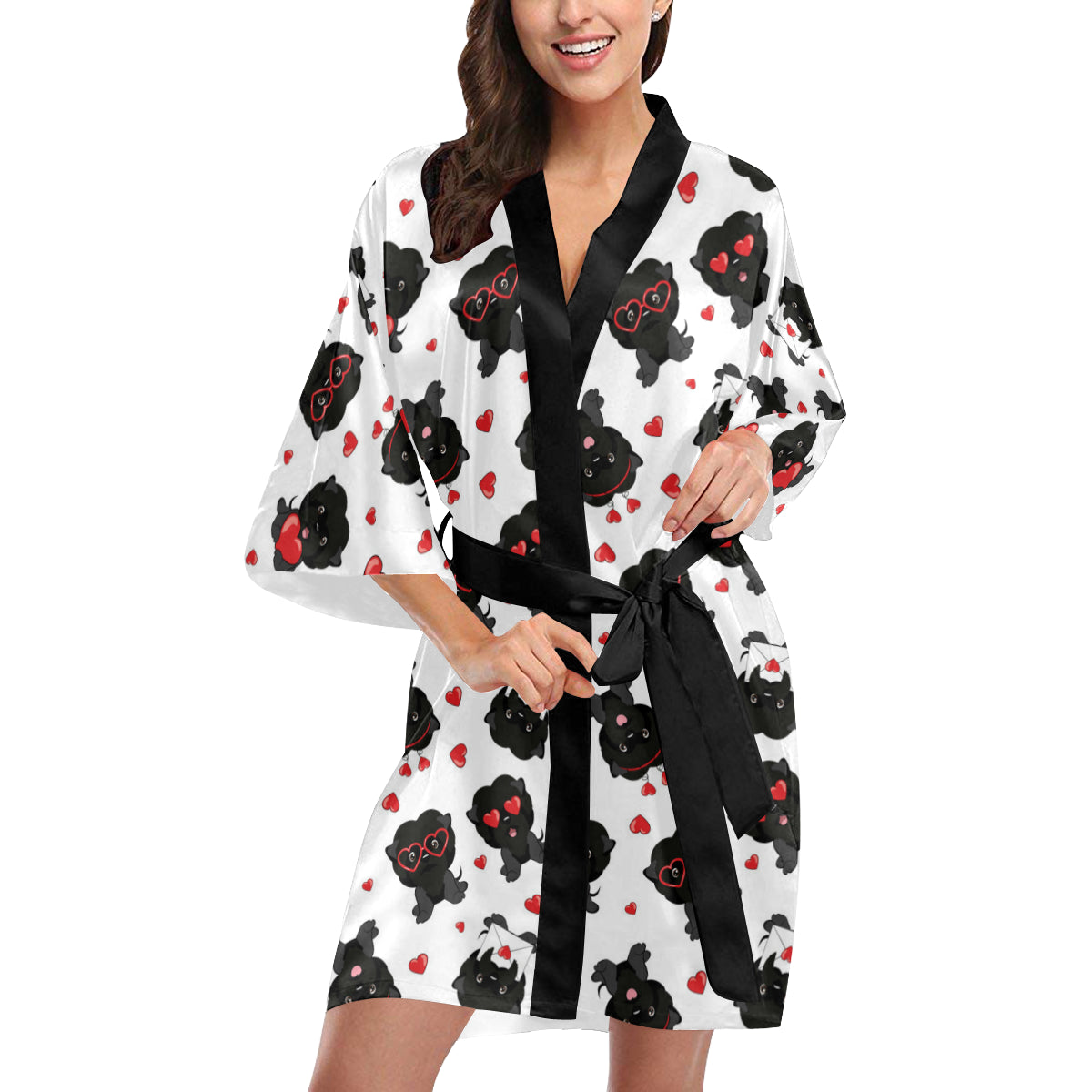 Affenpinscher Pattern Print Design 01 Women's Short Kimono