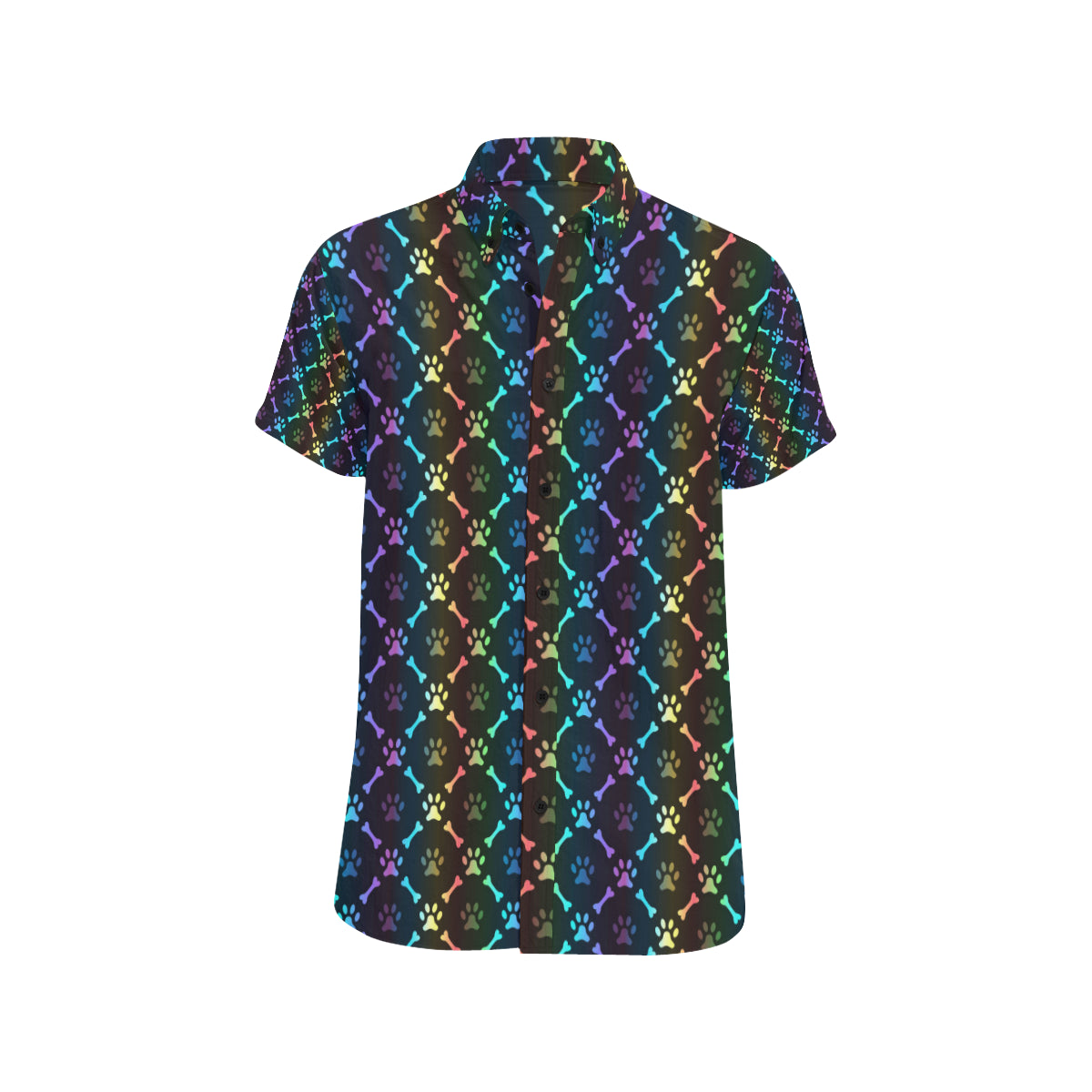 Paw Rainbow Print Men's Short Sleeve Button Up Shirt