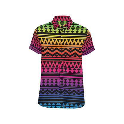 Rainbow Tribal Pattern Print Design A02 Men's Short Sleeve Button Up Shirt