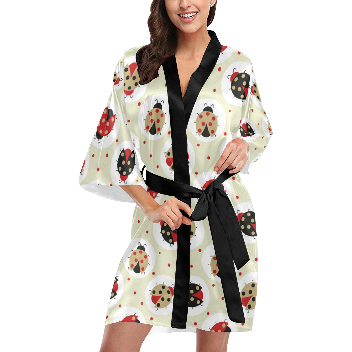 Ladybug Pattern Print Design 03 Women's Short Kimono