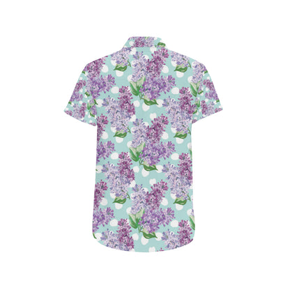 Lilac Pattern Print Design 02 Men's Short Sleeve Button Up Shirt