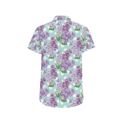 Lilac Pattern Print Design 02 Men's Short Sleeve Button Up Shirt