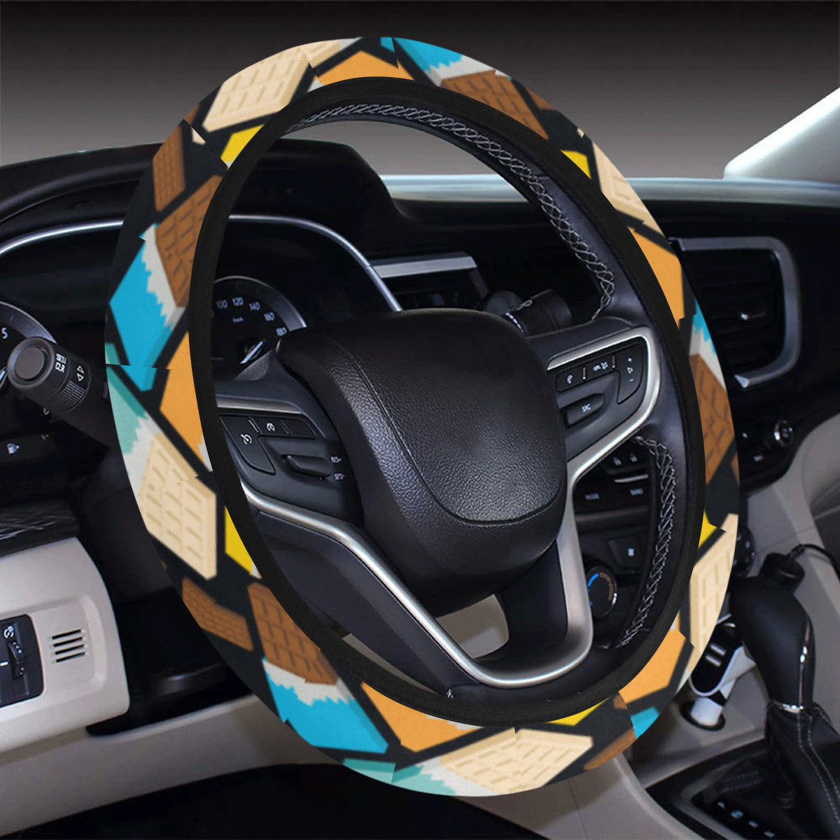 Chocolate Pattern Print Design 02 Steering Wheel Cover with Elastic Edge