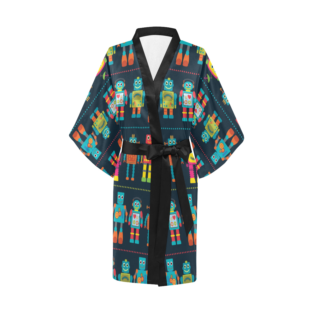 Robot Pattern Print Design A01 Women's Short Kimono