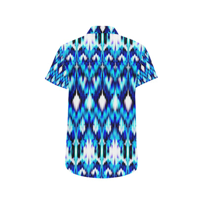Ikat Blue Pattern Print Design 01 Men's Short Sleeve Button Up Shirt
