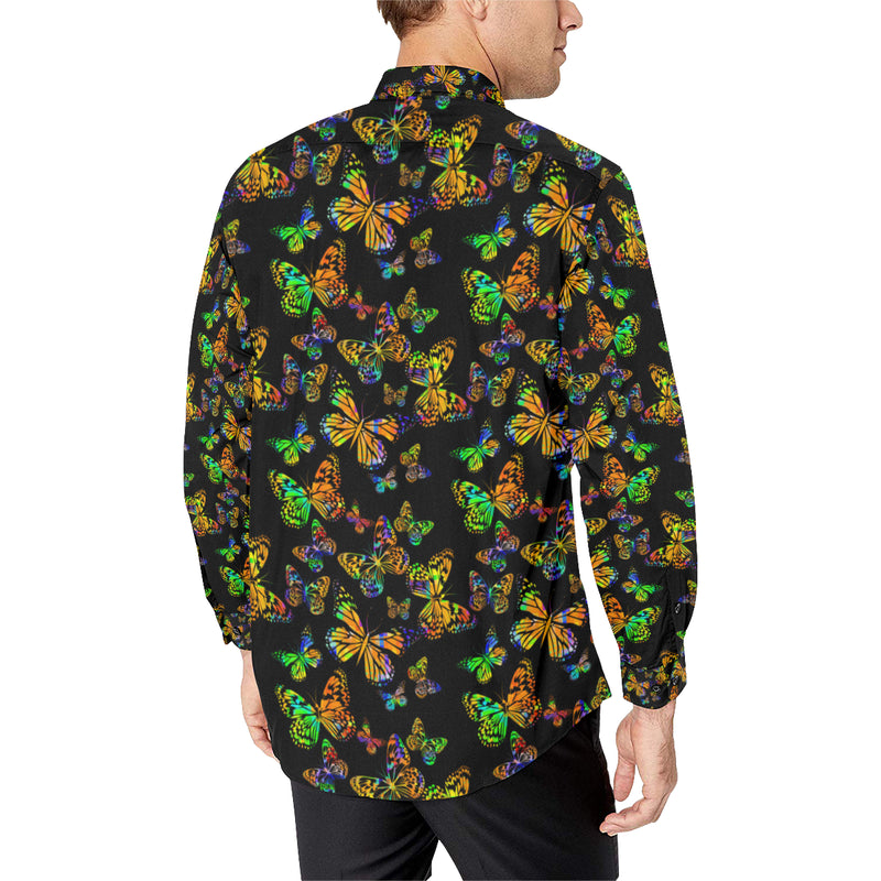 Butterfly Neon Color Print Pattern Men's Long Sleeve Shirt