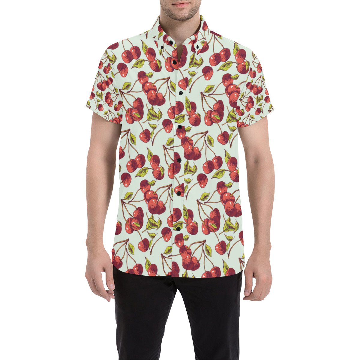 Cherry Hand Draw Men's Short Sleeve Button Up Shirt