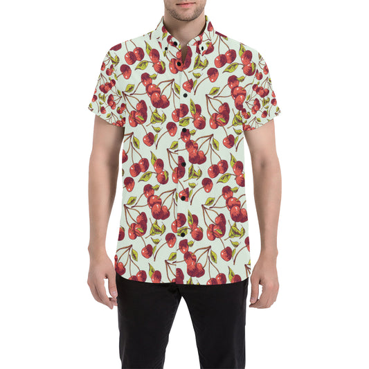Cherry Hand Draw Men's Short Sleeve Button Up Shirt