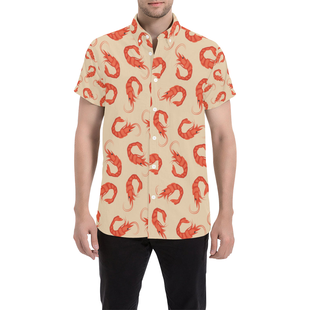 Prawn Pattern Print Design 02 Men's Short Sleeve Button Up Shirt