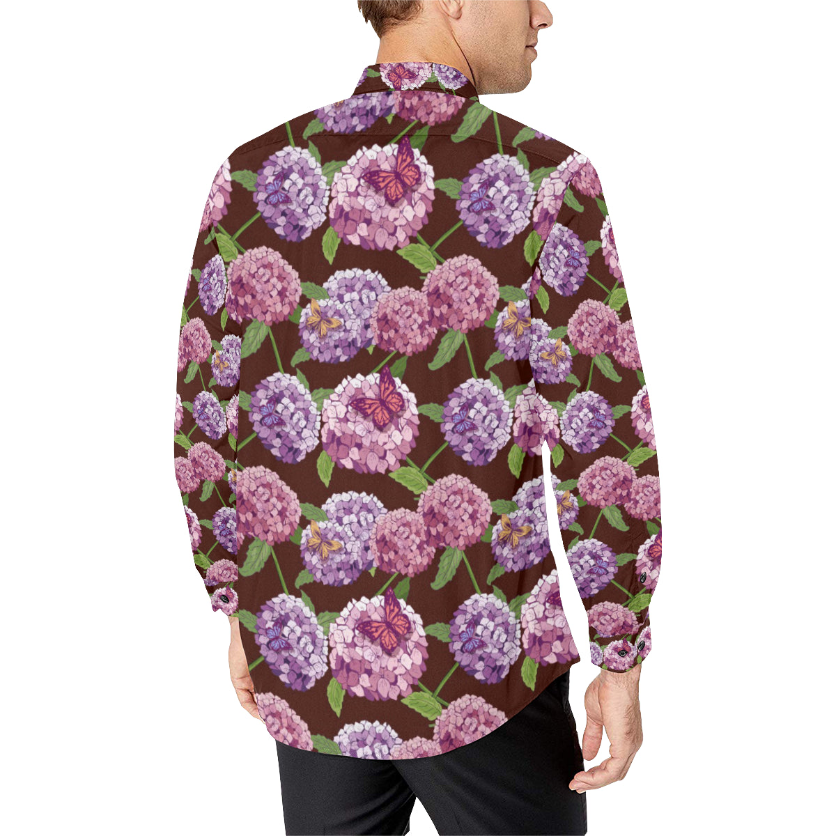 Hydrangea Pattern Print Design HD08 Men's Long Sleeve Shirt