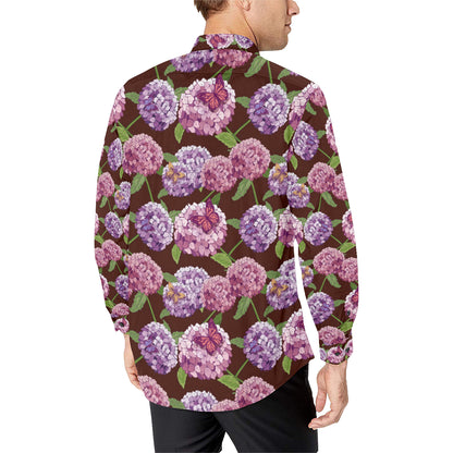 Hydrangea Pattern Print Design HD08 Men's Long Sleeve Shirt