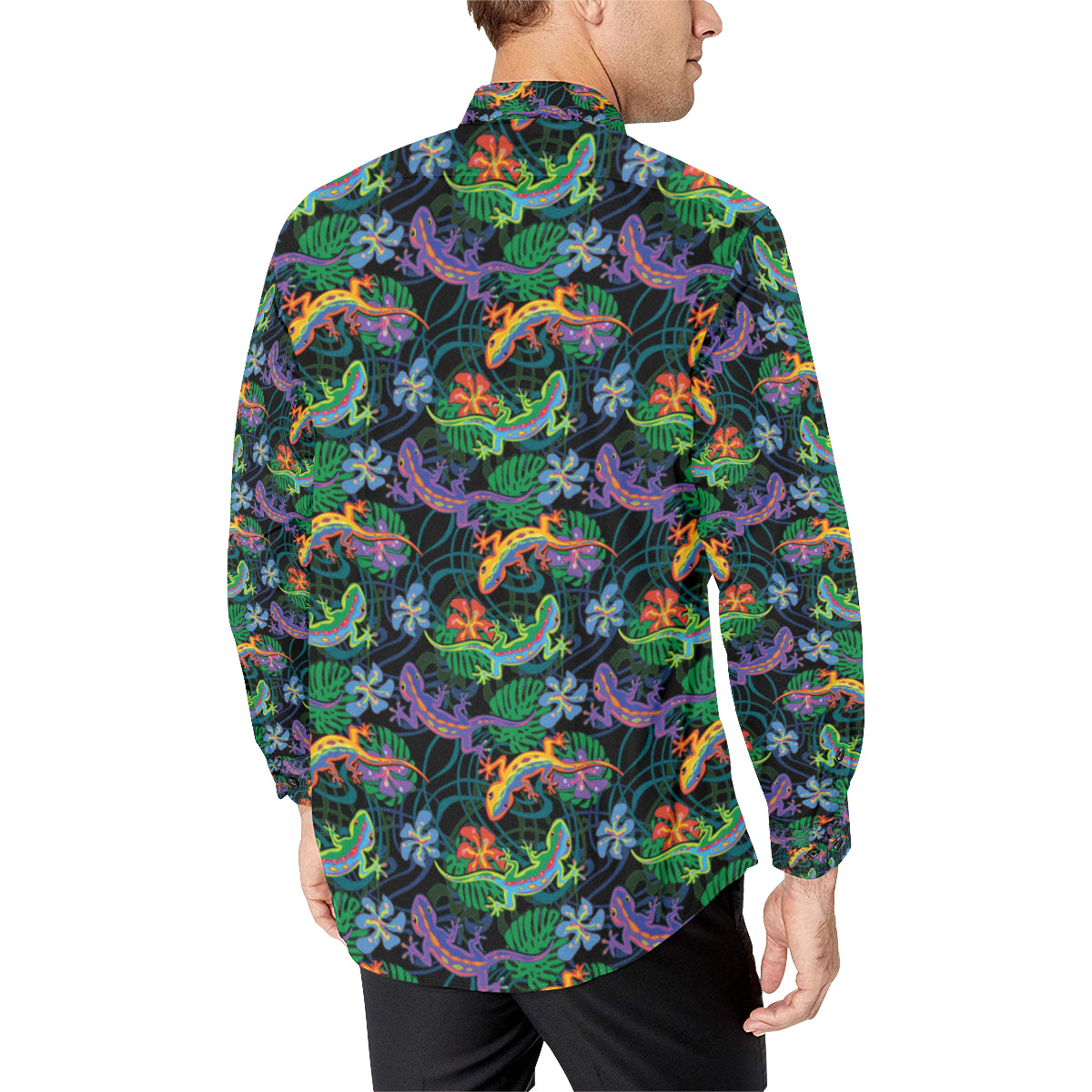 Gecko Colorful Pattern Print Design 01 Men's Long Sleeve Shirt
