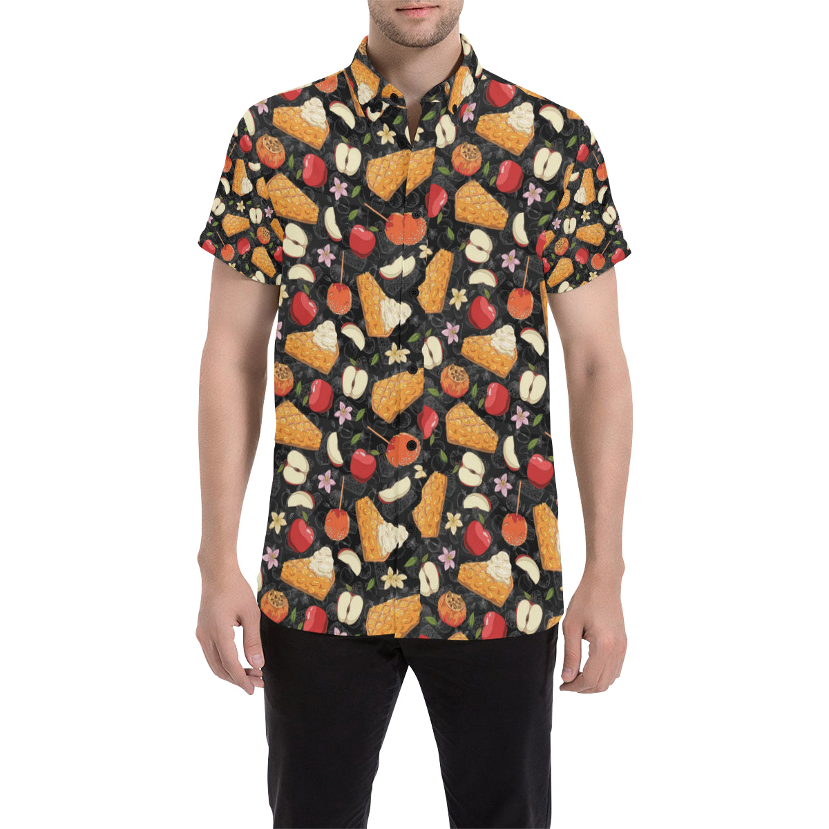 Apple Pie Pattern Print Design 01 Men's Short Sleeve Button Up Shirt