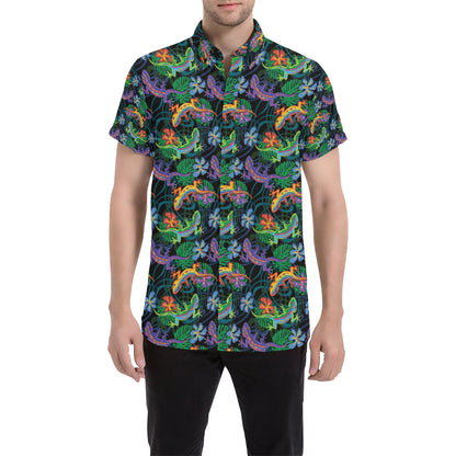 Gecko Colorful Pattern Print Design 01 Men's Short Sleeve Button Up Shirt