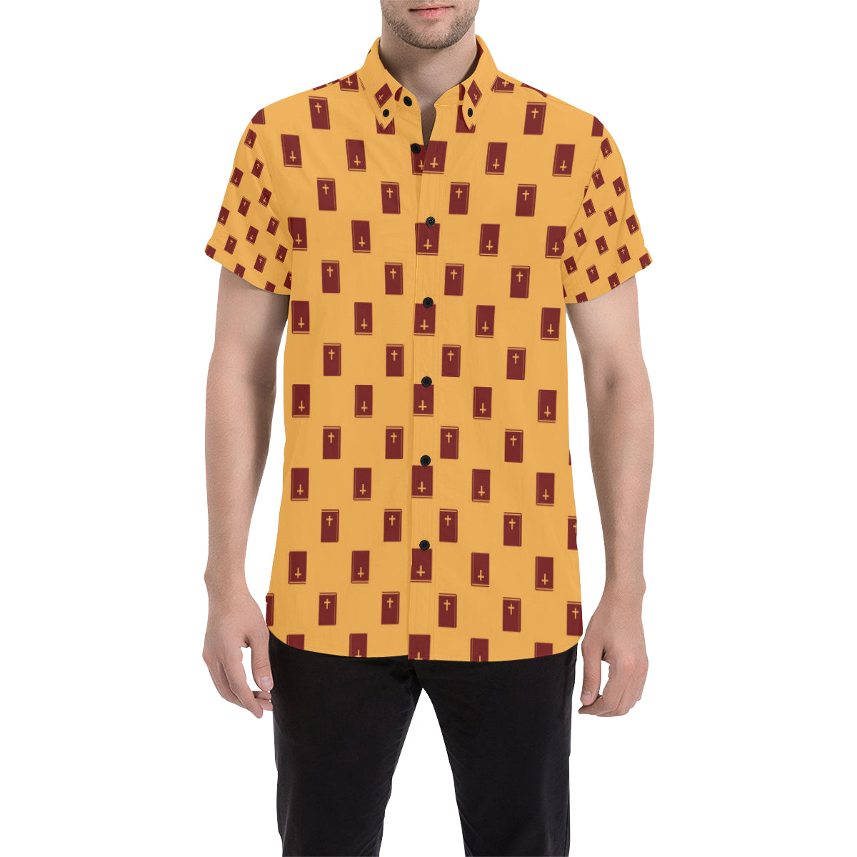 Bible Pattern Print Design 05 Men's Short Sleeve Button Up Shirt