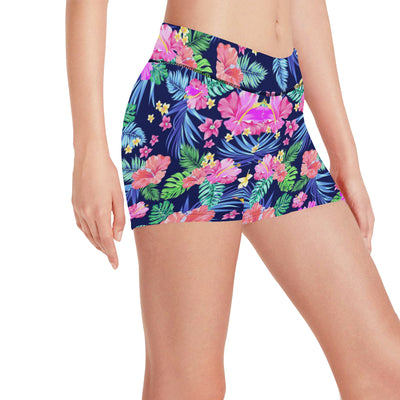 Neon Hibiscus Pattern Print Design HB016 Yoga Shorts