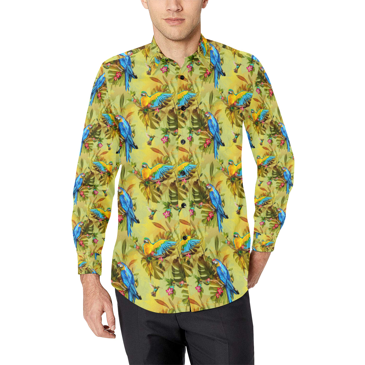 Parrot Pattern Print Design A02 Men's Long Sleeve Shirt