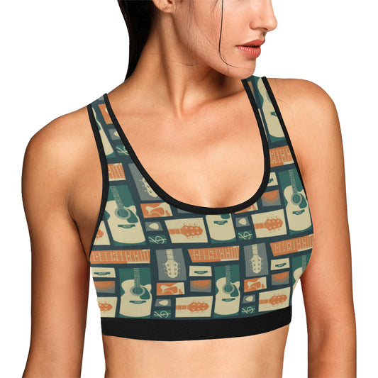 Acoustic Guitar Pattern Print Design 02 Sports Bra