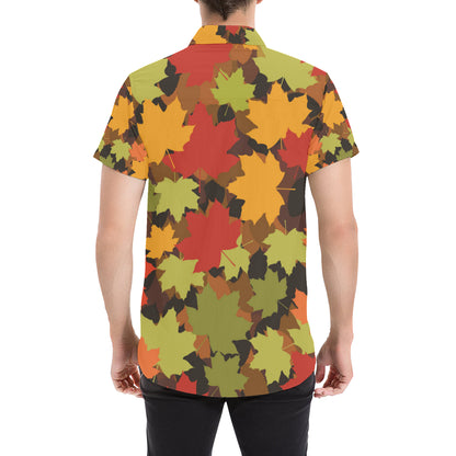 Maple Leaf Pattern Print Design 05 Men's Short Sleeve Button Up Shirt