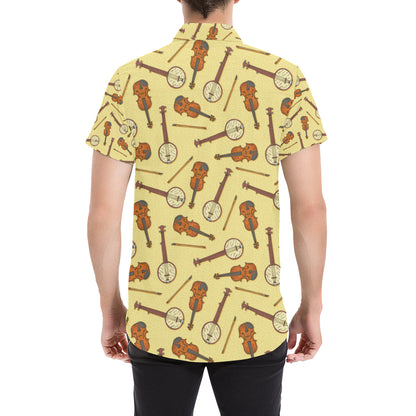 Banjo Violin Pattern Print Design 01 Men's Short Sleeve Button Up Shirt