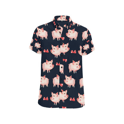 Pig Cute Pattern Print Design 02 Men's Short Sleeve Button Up Shirt