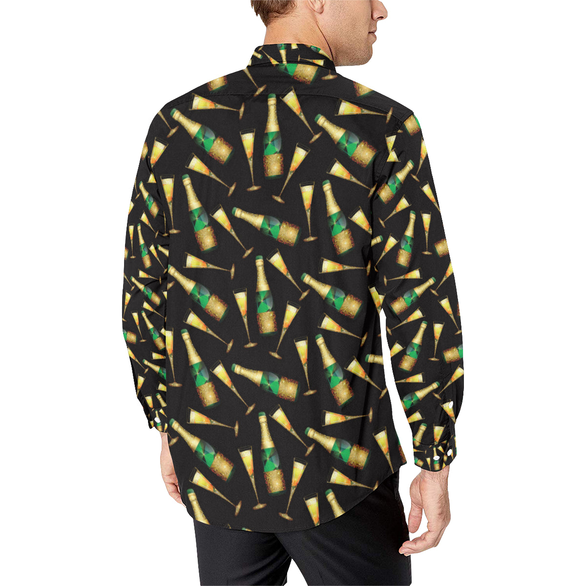 Champagne Pattern Print Design 02 Men's Long Sleeve Shirt