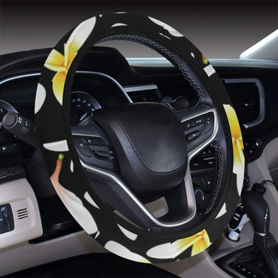 Yellow Plumeria Hawaiian Flowers Steering Wheel Cover with Elastic Edge