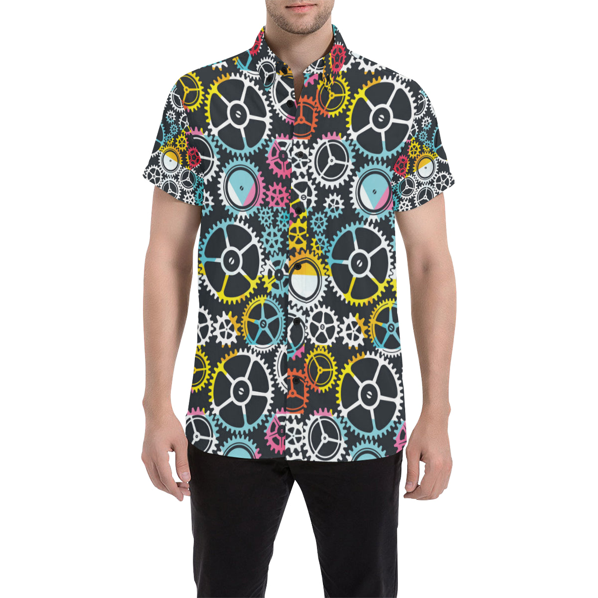 Mechanic Pattern Print Design 02 Men's Short Sleeve Button Up Shirt