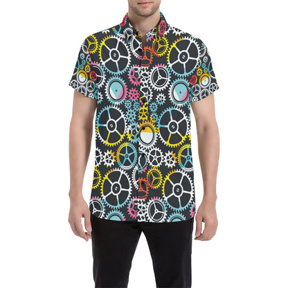 Mechanic Pattern Print Design 02 Men's Short Sleeve Button Up Shirt
